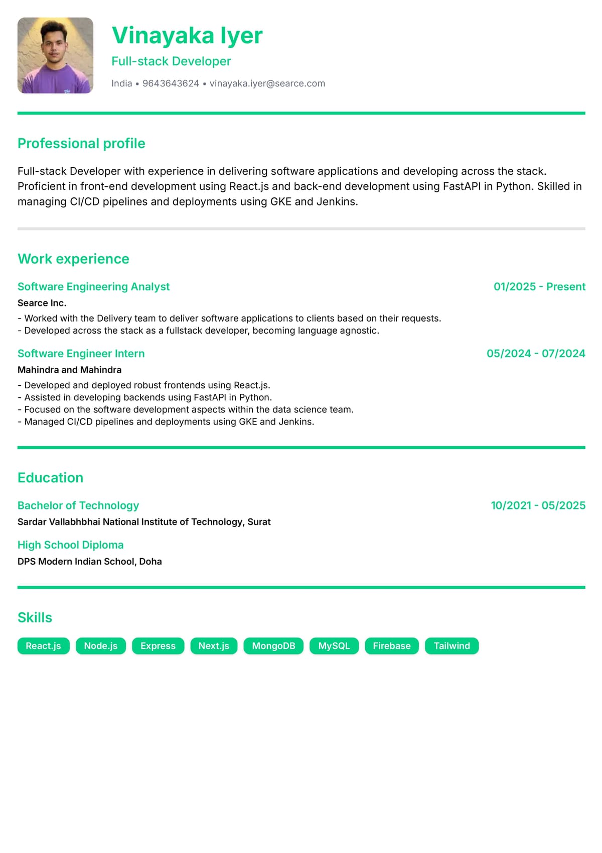 Resume preview